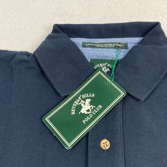 Vintage Beverly Hills Polo Club Polo Shirt Mens Medium Navy Blue Embroidered NWT - Picture 4 of 11